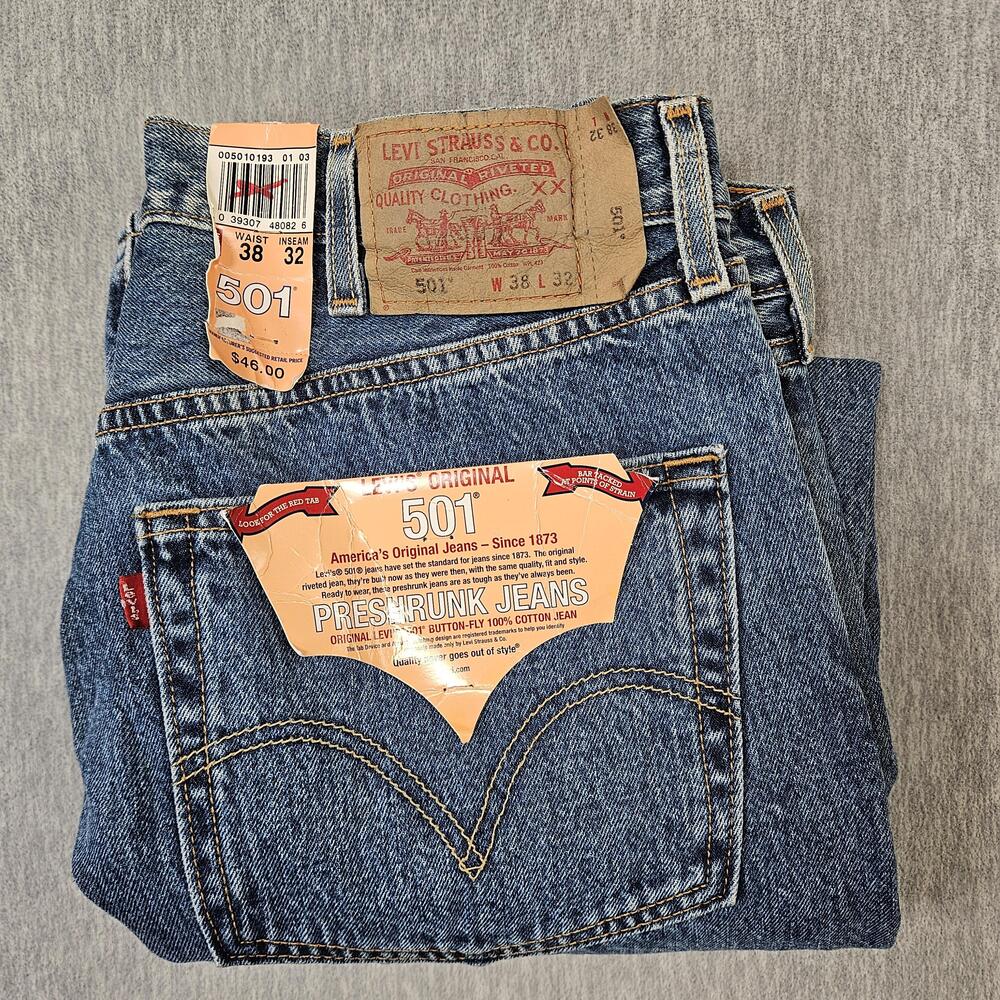 Vintage Levis 501 Jeans Mens 38x32 Blue Regular Straight Button Fly Denim Y2K